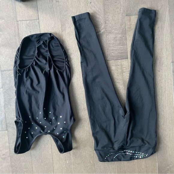 Black Kids Leggings and Leotard Set Dance Gymnastics cheerleading - Picture 1 of 8